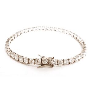 Sparkling Signed SETA 925 Sterling Silver Clear Rhinestone Tennis Bracelet 7-3/4